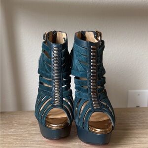 Christian Louboutin Karina Teal Suede Python Booties EU 37 (US 6–6.5)